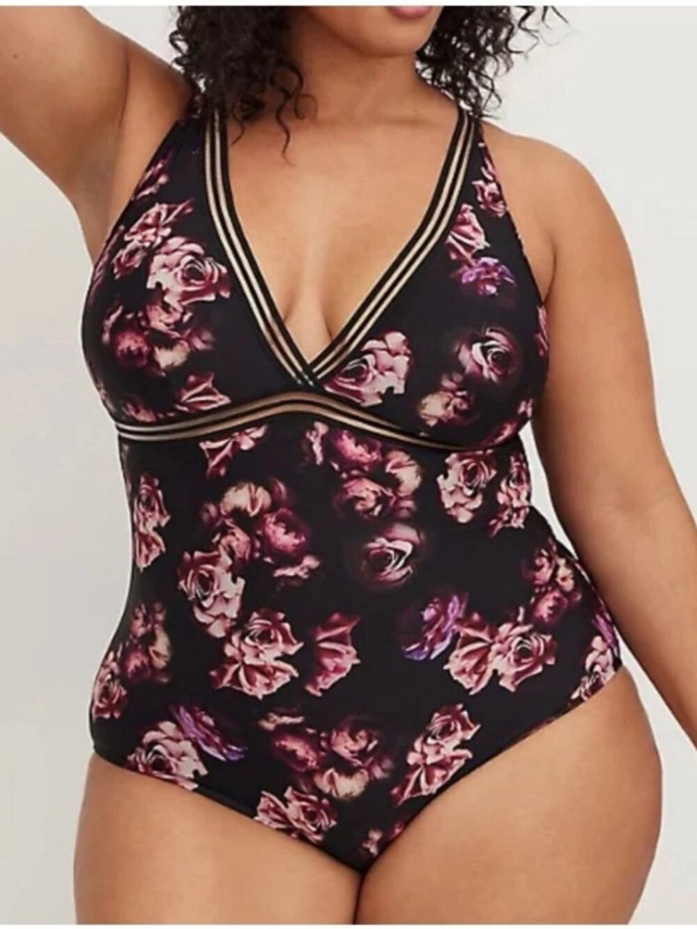 **Sale** NWT Torrid One-Piece Rose Print Swimsuit with Mesh Accents 4x/26 - Picture 2 of 5